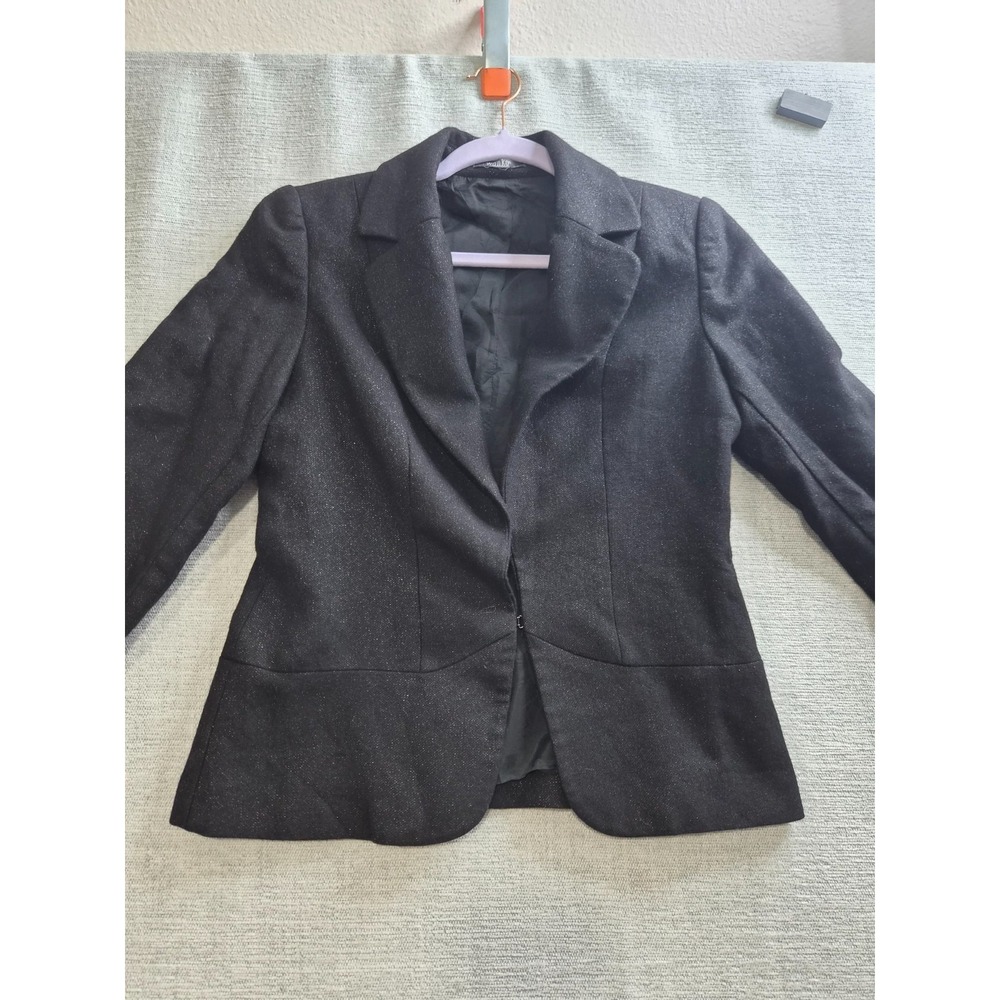 Wanko Blazer Jacket Womens Large Black Lined Single Breasted Notch Lapel Formal